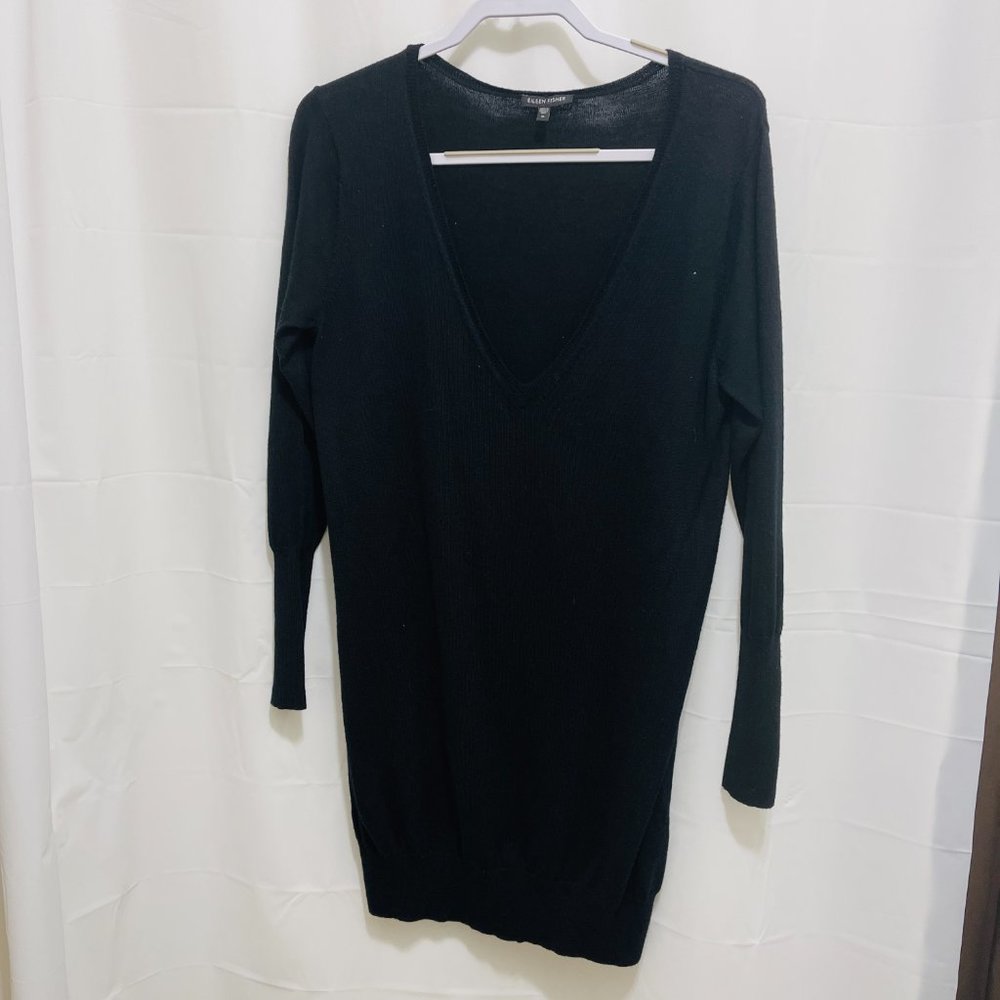 Eileen Fisher Knit Tunic Top, Size M, Black, Wool,